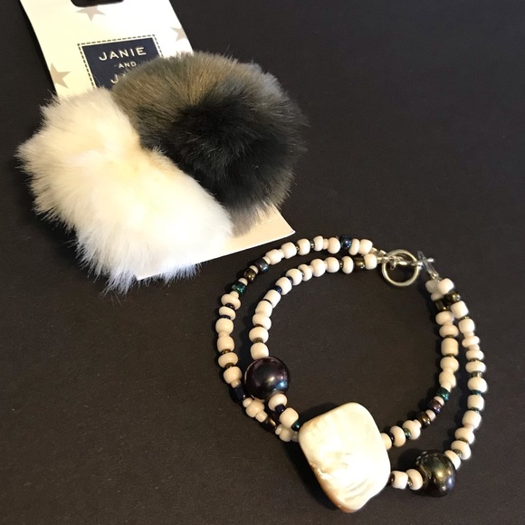 New Handmade Adult / Child Matching Bracelets, Beaded. Cream/Metallic Charcoal - Picture 7 of 10